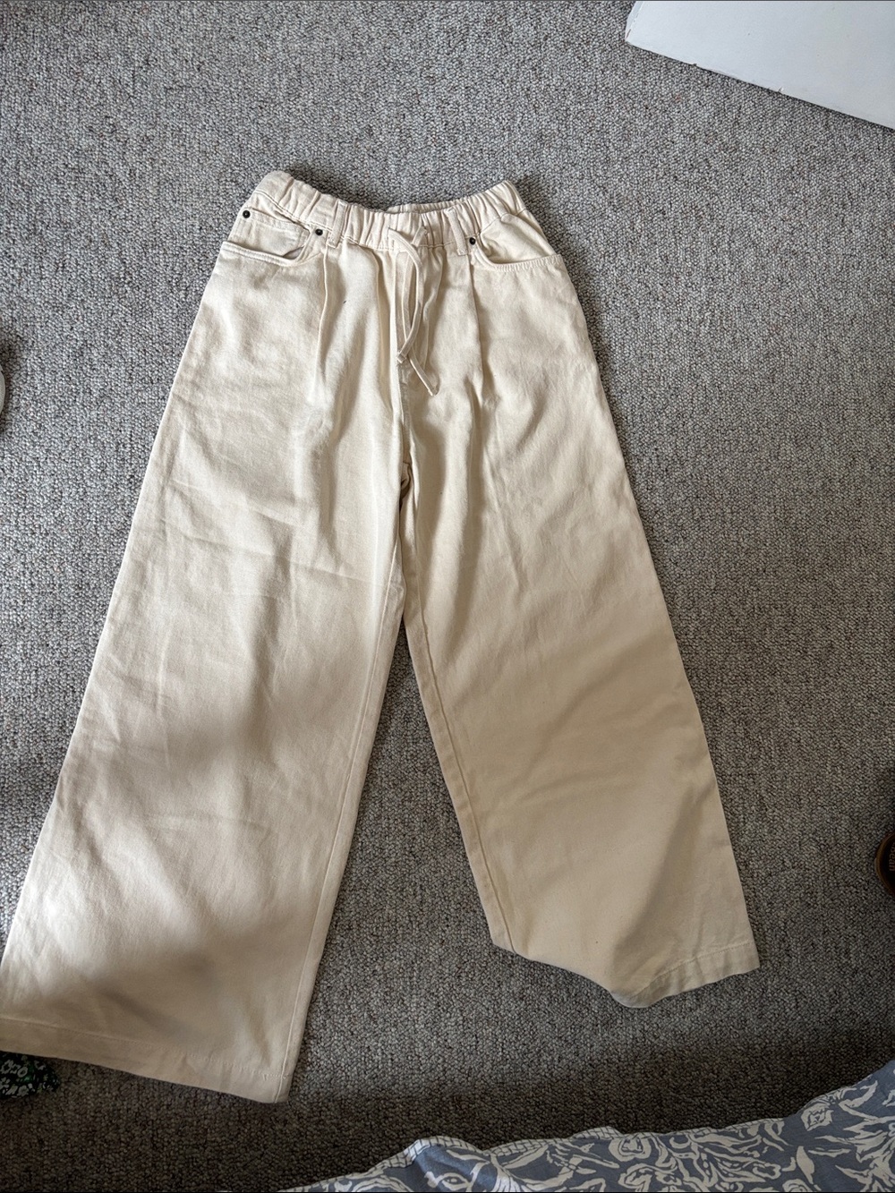 Zara Cream Wide-Leg Drawstring Chinos